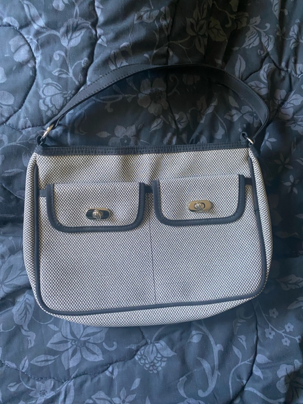 Classic Two-Pocket Shoulder Bag in Black and White